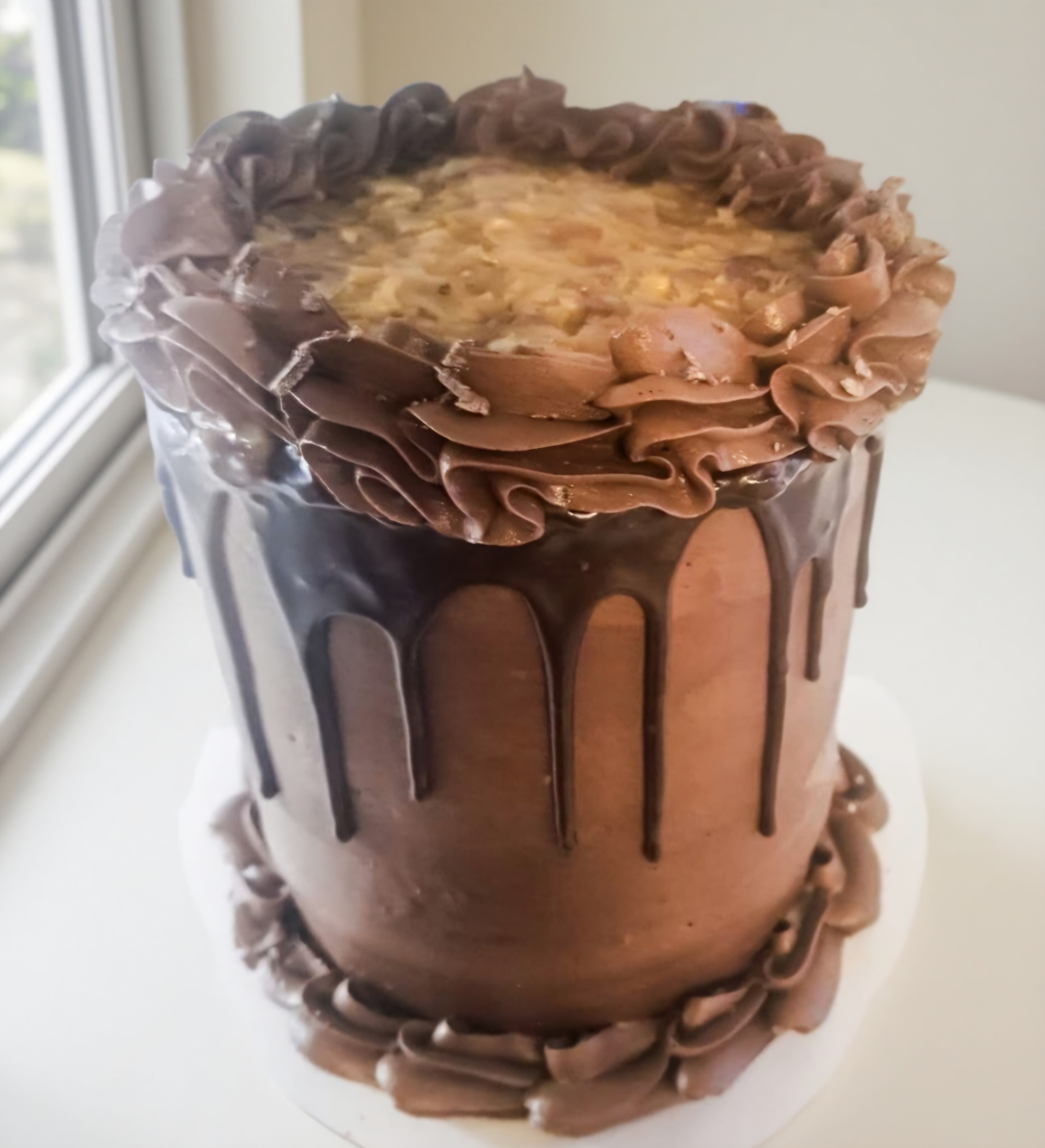 Chocolate layer cake with drip frosting